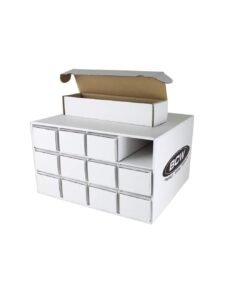 White BCW storage box with multiple drawers and open top box