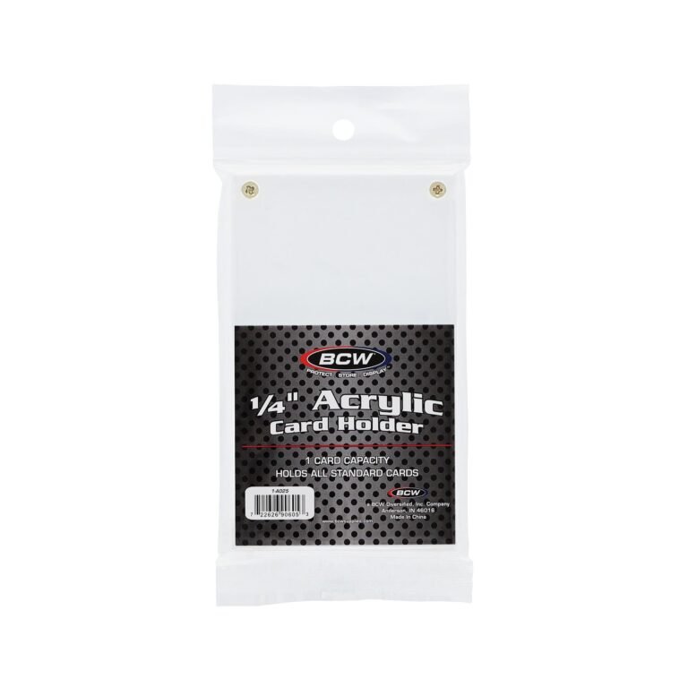 BCW 1/4" acrylic card holder in packaging, holds one standard card
