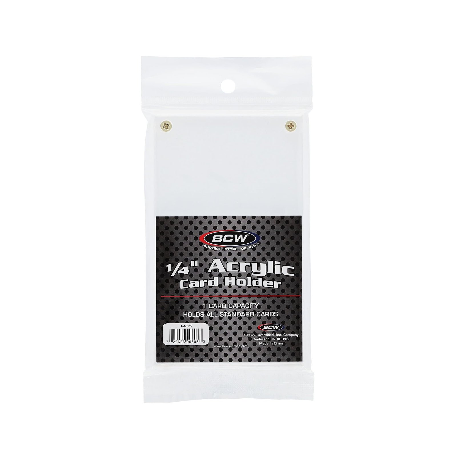 BCW 1/4" acrylic card holder in packaging, holds one standard card