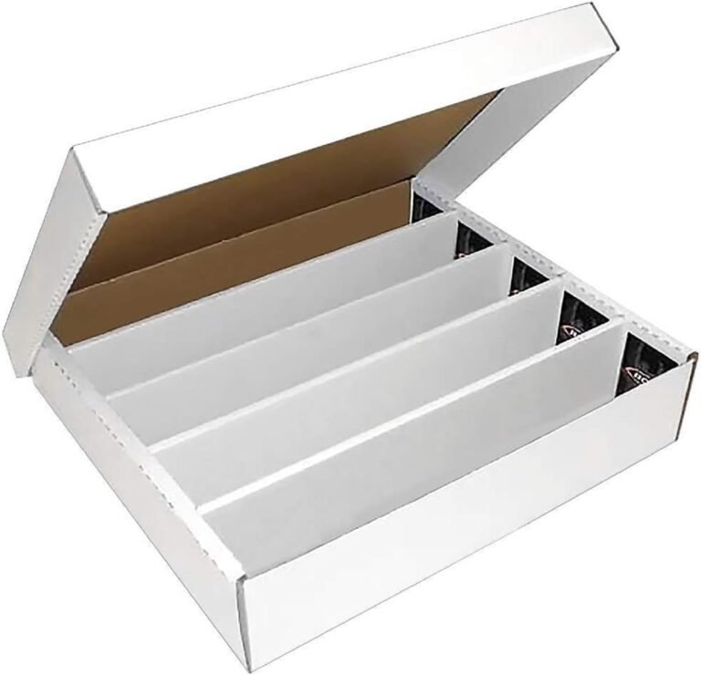 White cardboard storage box with dividers and open lid