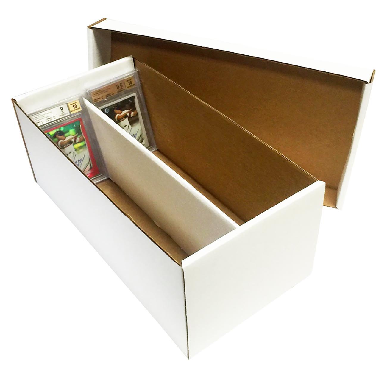 White cardboard storage box with graded baseball cards inside