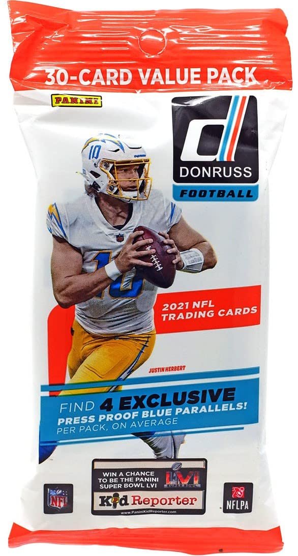 Donruss 2021 NFL trading card value pack featuring Justin Herbert on the front