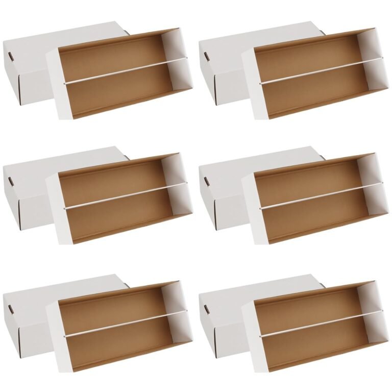 Six white cardboard shoe boxes with dividers, arranged in a grid
