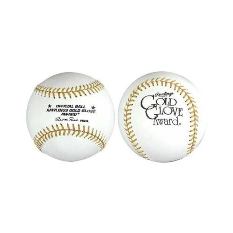 Two Rawlings Gold Glove Award baseballs on a white background