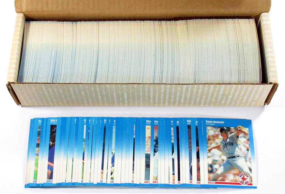 Box of baseball cards with Tom Seaver card visible