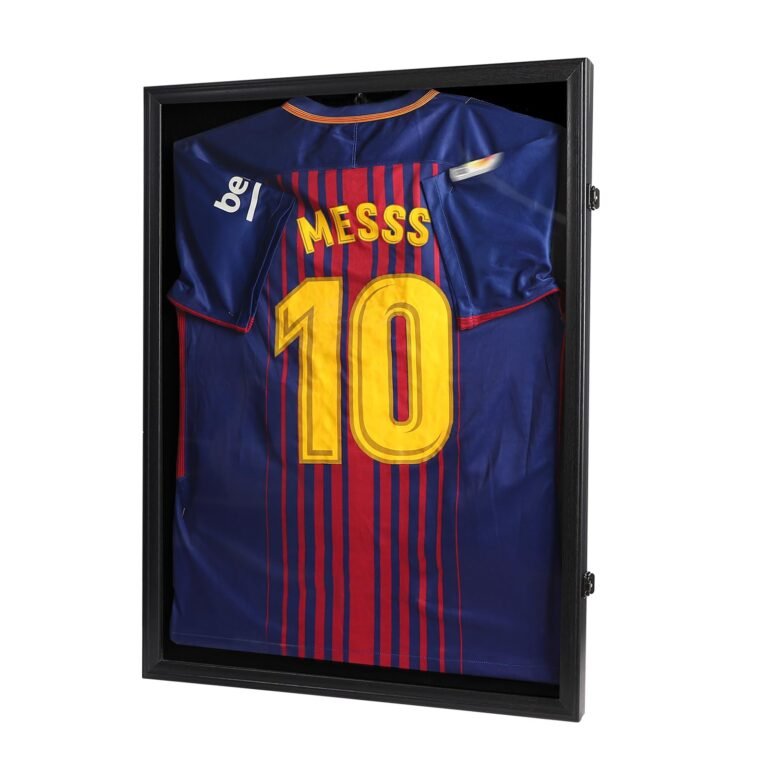 Framed Barcelona soccer jersey with "MESSS" and number "10" on back