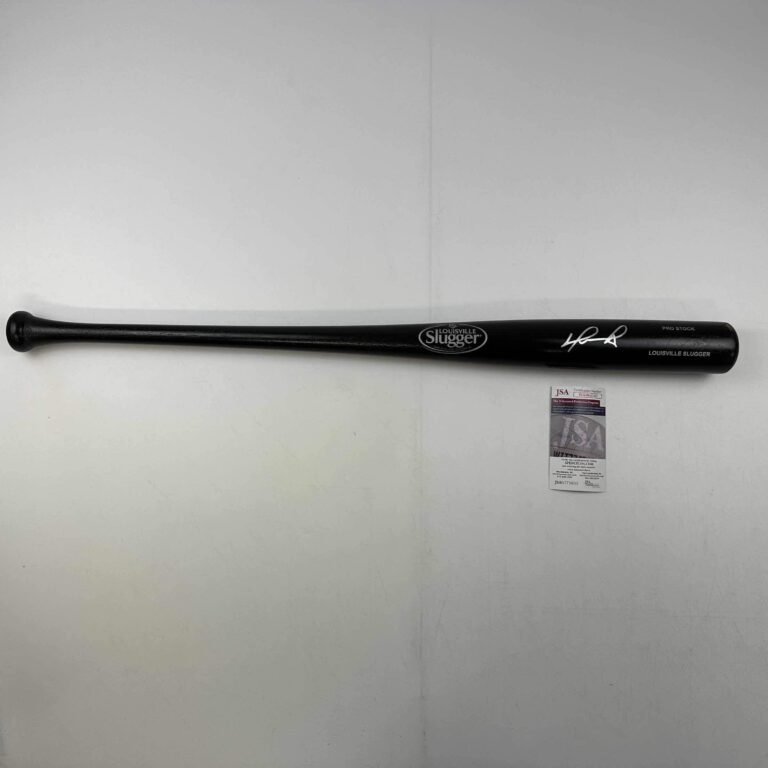 Black Louisville Slugger baseball bat with signature and JSA authentication sticker