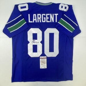 Blue Seattle Seahawks jersey with "LARGENT" and "80", signed by Steve Largent