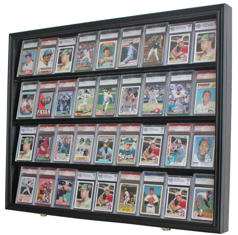 Baseball card collection displayed in a black framed shadow box