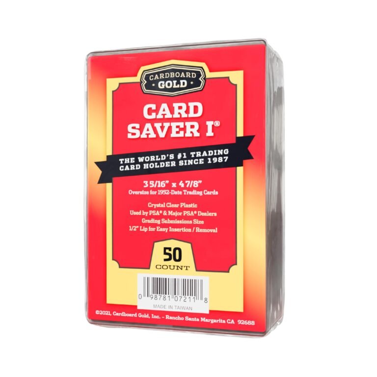 Card Saver I trading card holders, 50 count, red and gold packaging