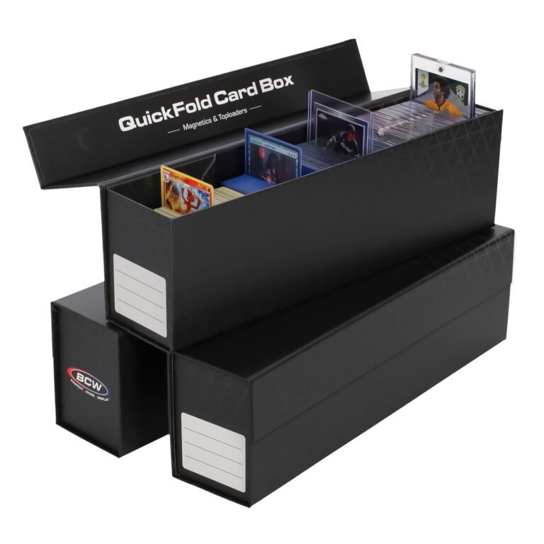 Black QuickFold card box with trading cards, including a Charmeleon card