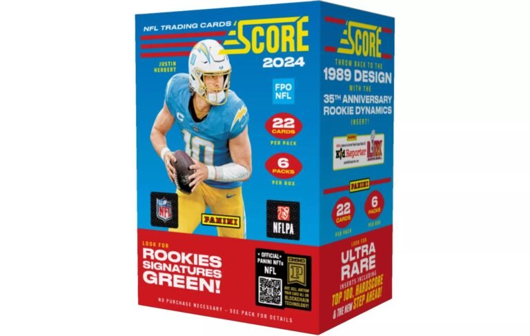 2024 Score NFL trading card box featuring Justin Herbert and football