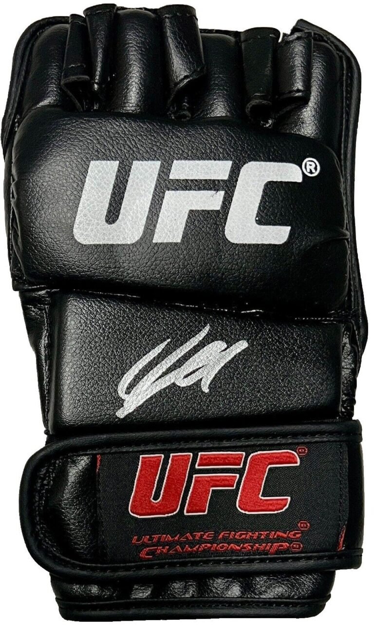 Black UFC mixed martial arts glove with logo and signature