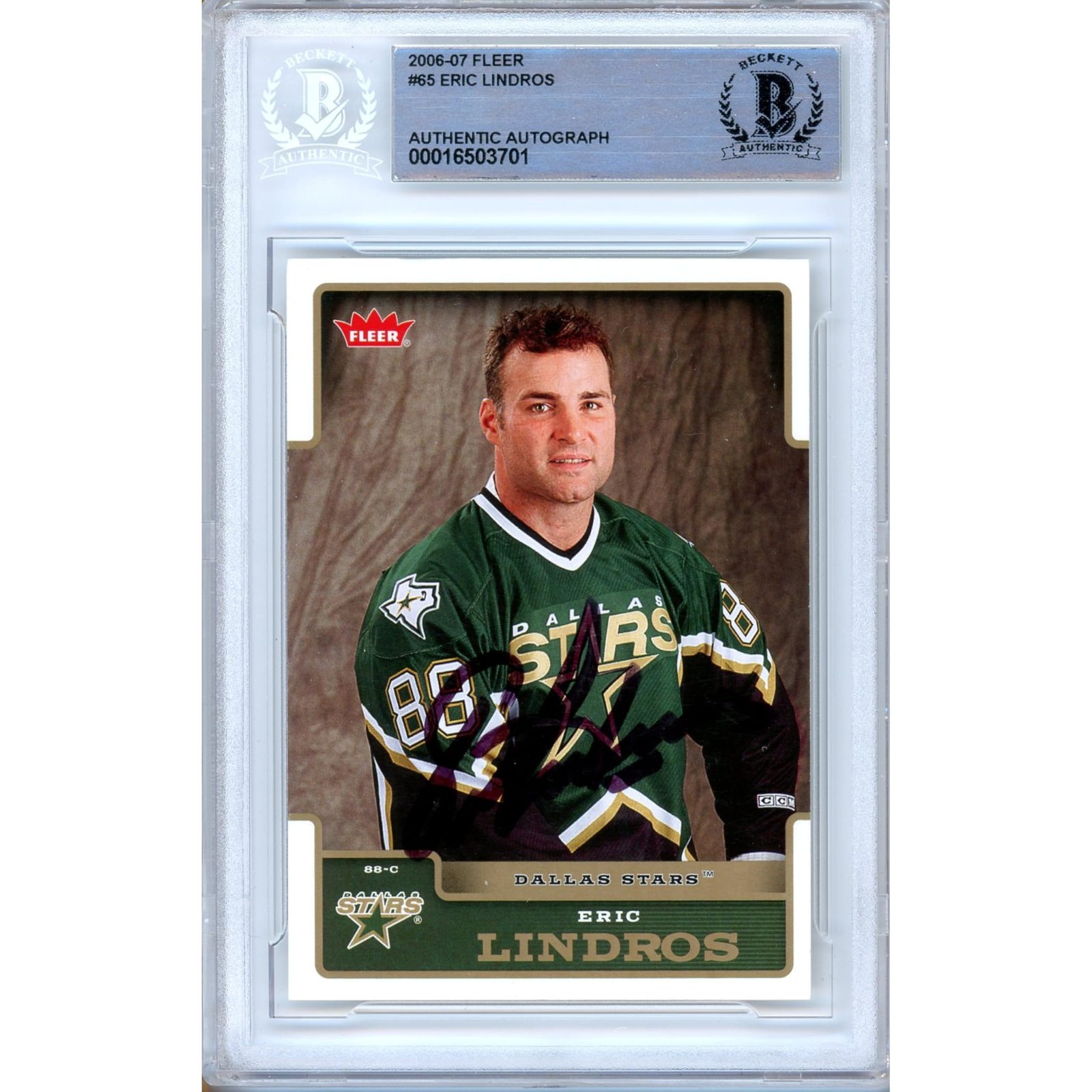 Eric Lindros Dallas Stars hockey card, autographed and graded