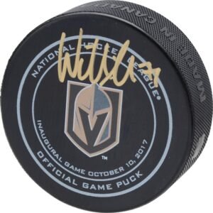 Black Vegas Golden Knights inaugural game puck with signature