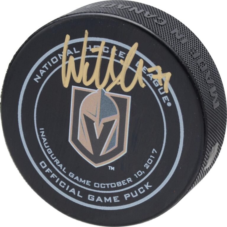 Black Vegas Golden Knights inaugural game puck with signature