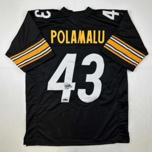 Black Pittsburgh Steelers jersey with "Polamalu" and number 43, signed
