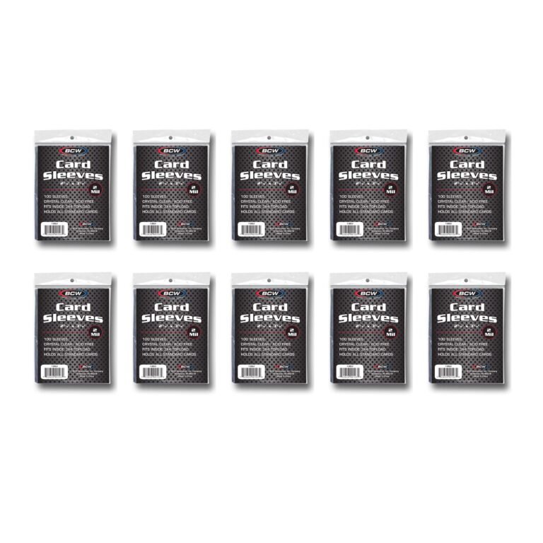 Ten packages of BCW card sleeves, each with 100 sleeves