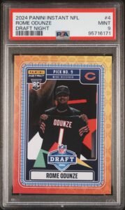 2024 Panini Instant NFL trading card of Rome Odunze holding jersey
