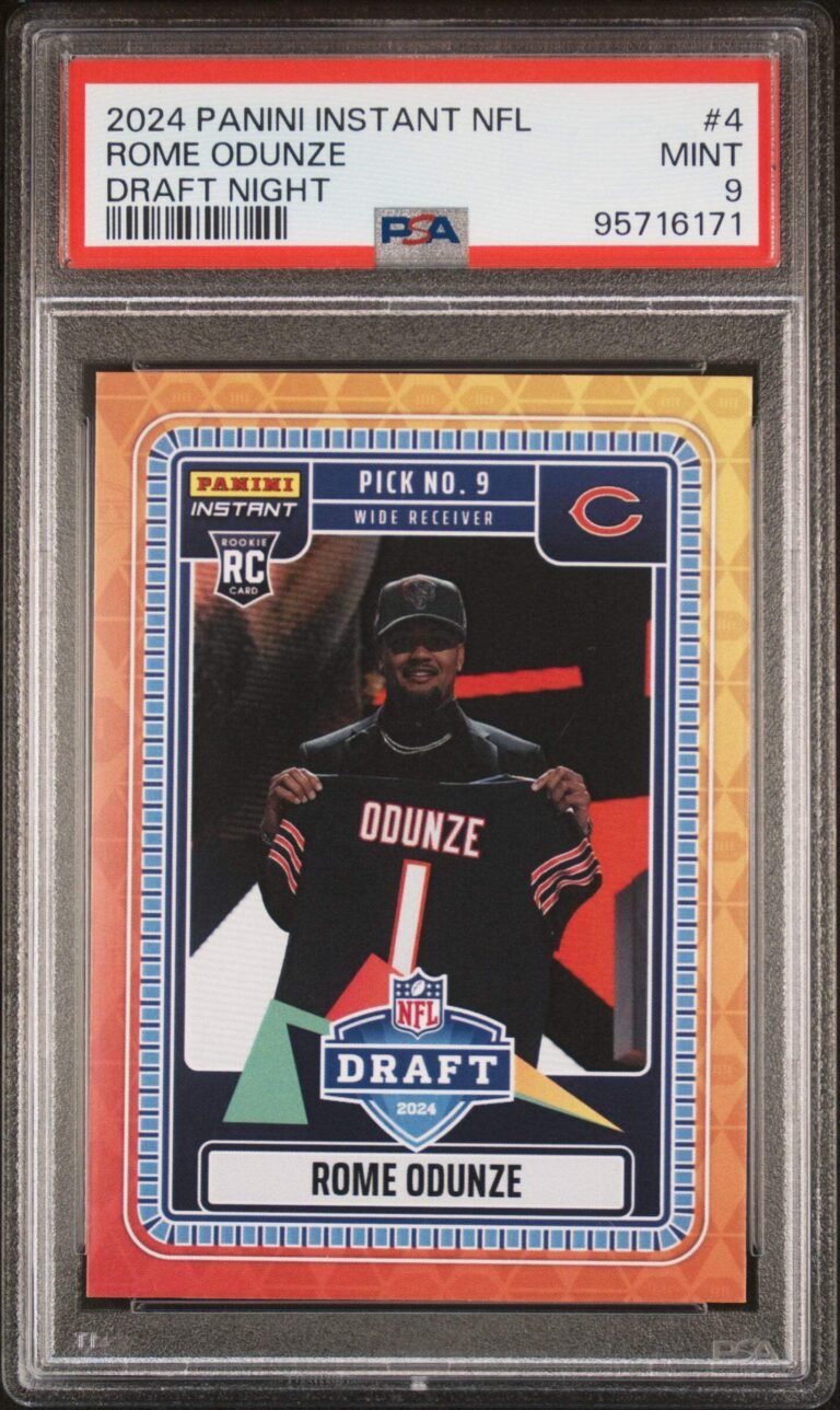 2024 Panini Instant NFL trading card of Rome Odunze holding jersey