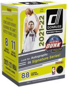 Donruss 2021-22 NBA trading card box featuring Luka Dončić shooting a basketball