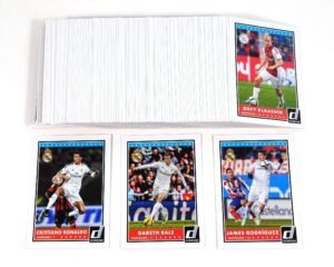 Soccer trading cards featuring Cristiano Ronaldo, Gareth Bale, and James Rodriguez